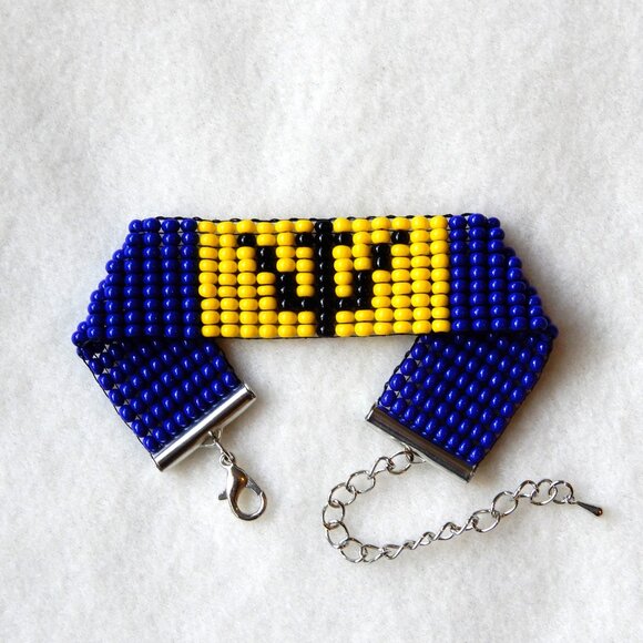 Barbados flag bead bracelet, handmade, adjustable length - Picture 1 of 7